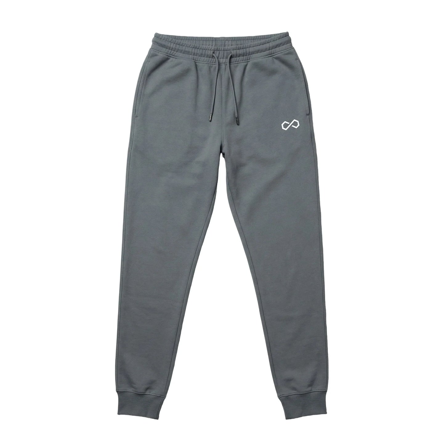 Jogging gris homme, coupe ajustée, poches latérales, cordon à la taille, logo brodé blanc