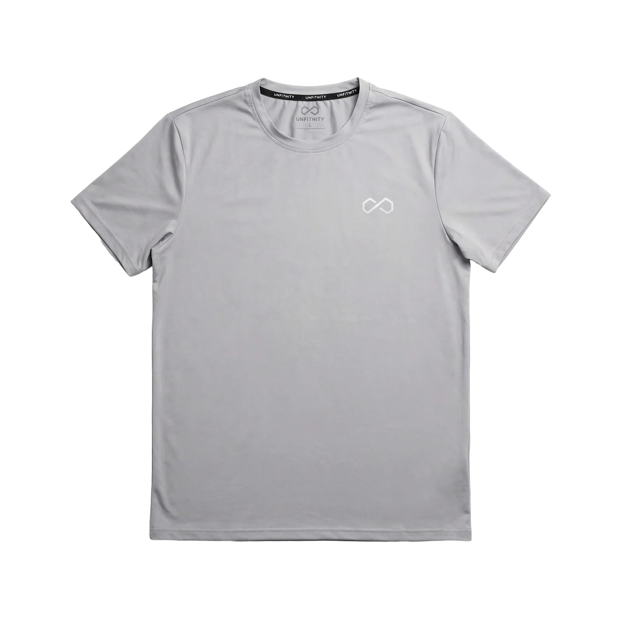 T-shirt gris minimaliste à manches courtes pour homme, logo discret sur la poitrine