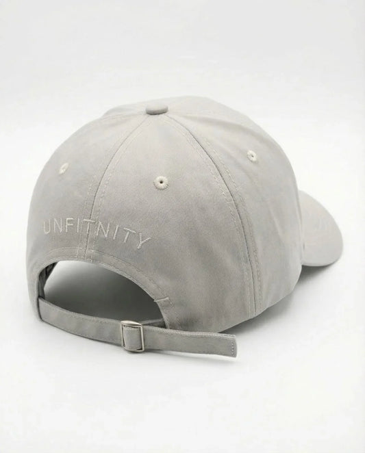Casquette grise ajustable vue de dos, broderie Unfitnity, style sport et lifestyle